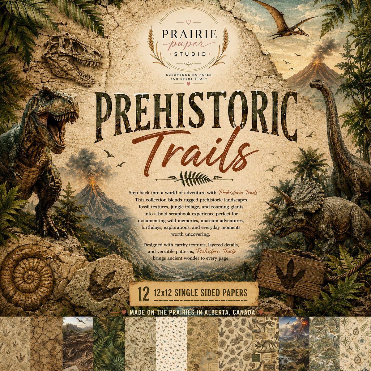 Prehistoric Trails – 12 Single-Sided 12x12 Papers