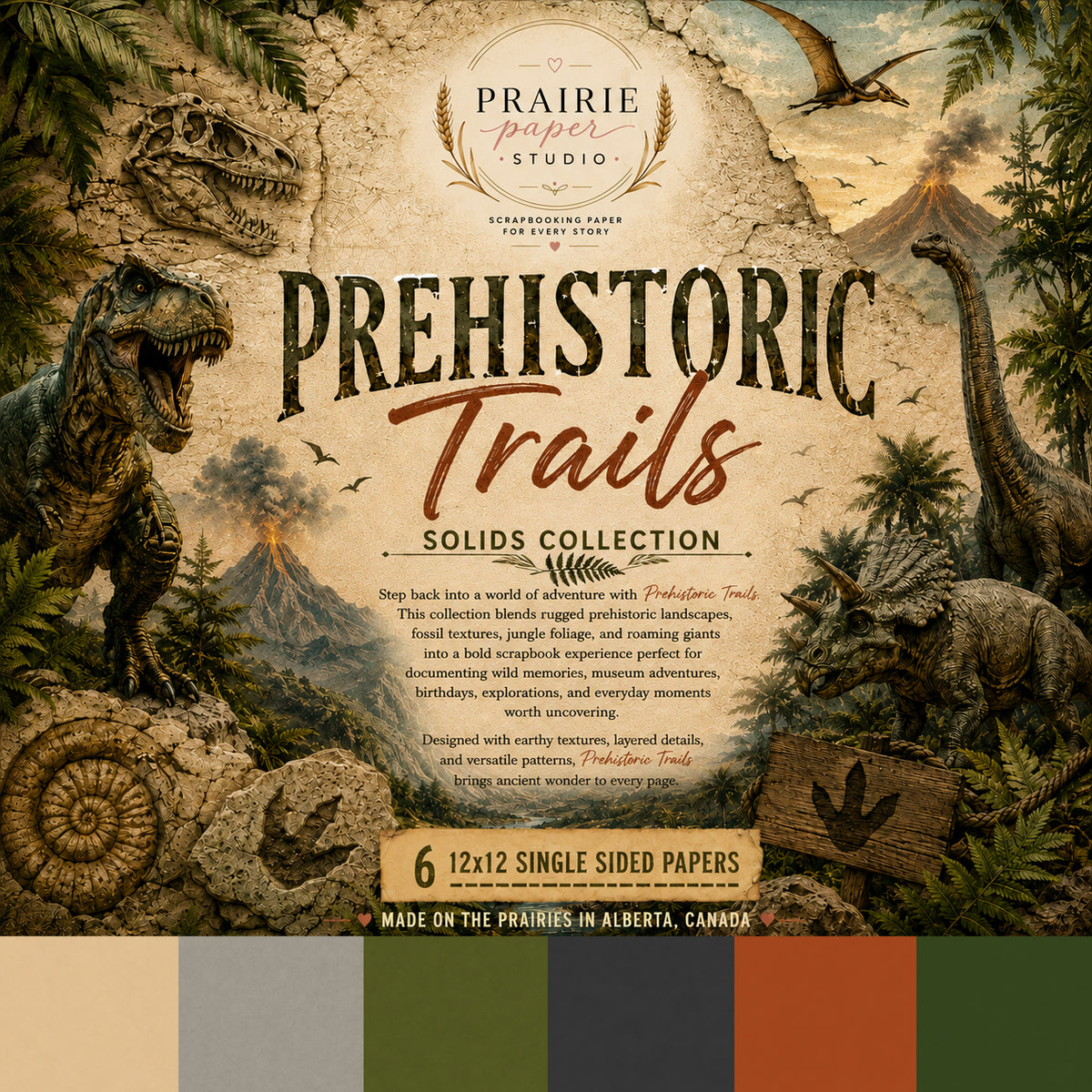 Prehistoric Trails Solids – 6 Single-Sided 12x12 Papers